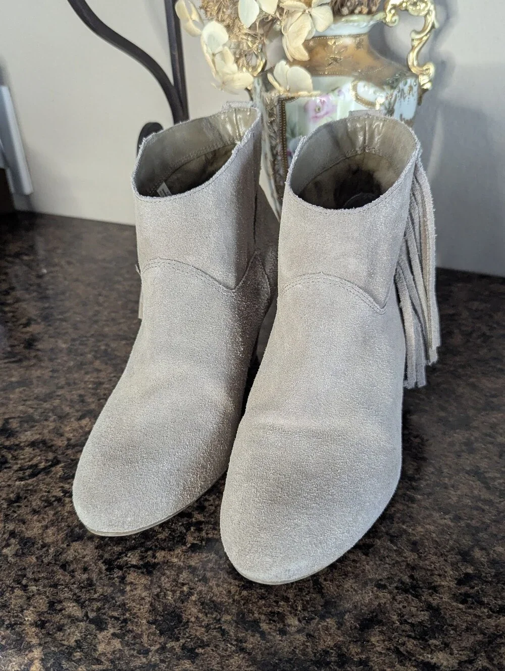 American Eagle Outfitters Faux Suede Fringe Booties With Small Heel 7